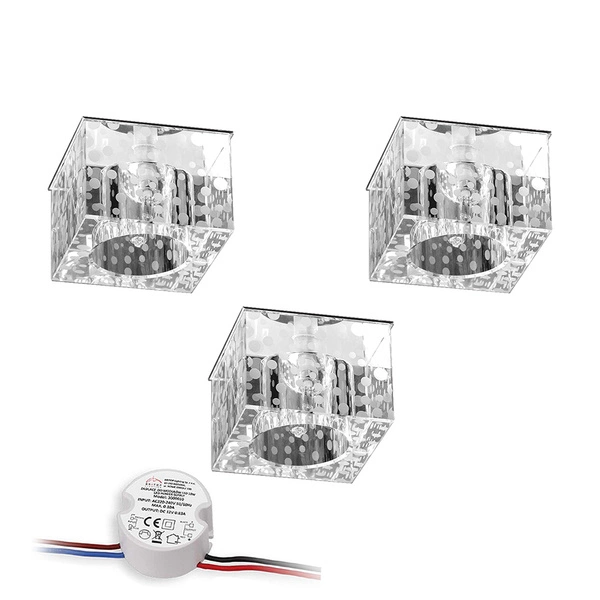 Cristaldream Set of Downlights Incl.3xG4 LED 2,3W with power adapter Chrome Metal/Transparent Glass 51333101