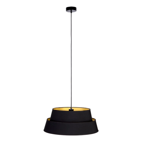 Złota lampa wisząca Preto 1xE27 Max.60W Czarny metal/Czarny kabel z tkaniny/Czarno-złoty klosz z tkaniny 150019104