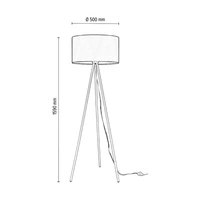 Tripod Floor Lamp 1xE27 Max.40W White Metal/Transparent PVC Cable/Black Fabric Shade 1523002