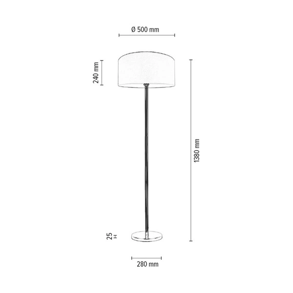 Prata Floor Lamp 1xE27 Max.60W Chrome Metal/Transparent PVC Cable/Silver Fabric Shade 957283127