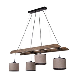 Eskalo Pendant Lamp 4xE27 Max.25W Stained Pine on Walnut/Black Metal/Black PVC Cable/Natural Linen with black ribbon Shade 7739456