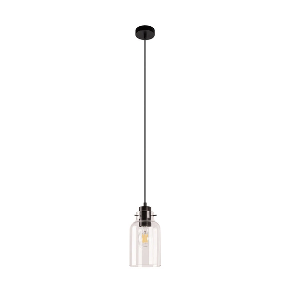 Alessandro Pendant Lamp 1xE27 Max.60W Walnut Beech Wood/Black Metal/Black PVC Cable/Transparent Glass 1010421420867