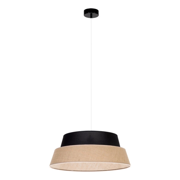 Jute Pendant Lamp 1xE27 Max.60W Black Metal/Transparent PVC Cable/Black Fabric with Beige Jute Shade 150150104