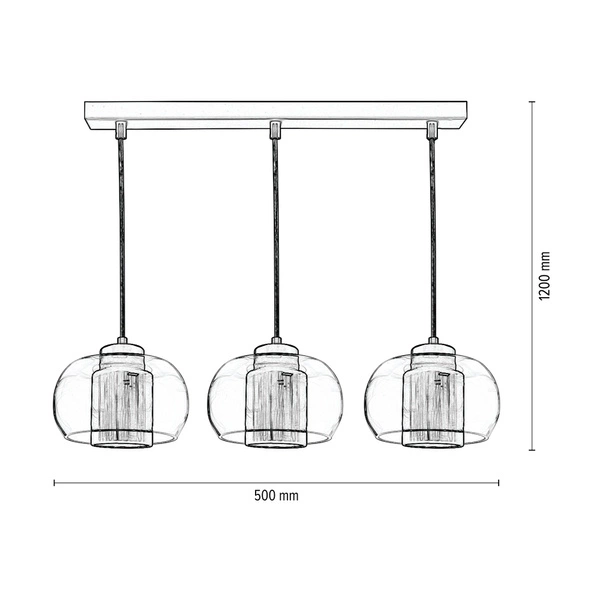 Lampa wisząca Cordia 3xE14 Max.9W Czarny metal/Przezroczysty kabel PVC/Czarny klosz z tkaniny/Szkło przezroczyste 1192304A1028