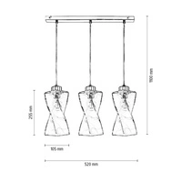 Twist Pendant Lamp 3xE27 Max.25W Metal Chrome/Transparent PVC Cable/Transparent Glass 13620328