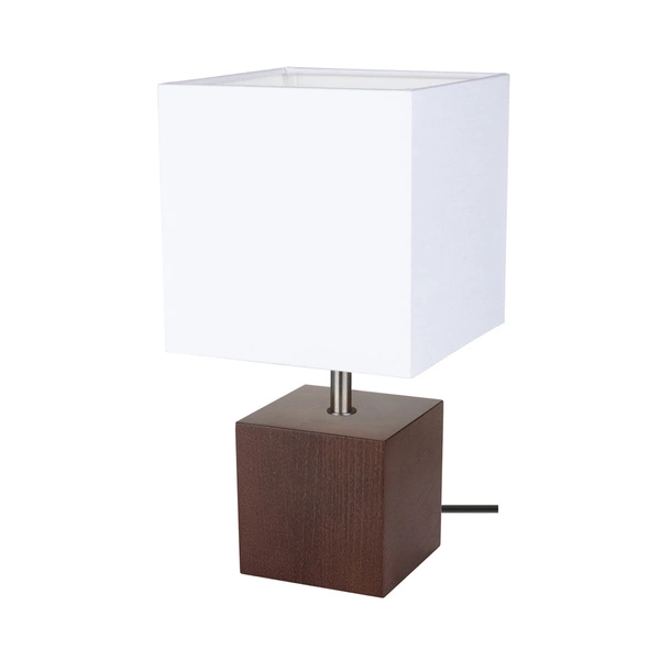 Trongo Square Table Lamp 1xE27 Max.25W Walnut Beech Wood/Black PVC Cable/White Fabric Shade 7199176