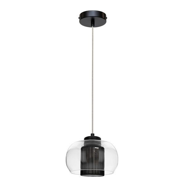 Lampa wisząca Cordia 1xE14 maks. 9W Czarny metal/Przezroczysty kabel PVC/Czarny klosz z tkaniny/Szkło przezroczyste