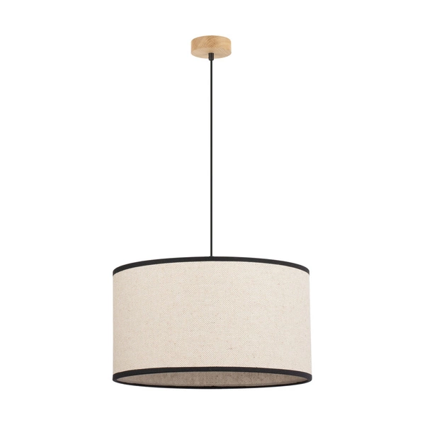 Ares Pendant Lamp 1xE27 Max.60W Oiled Oak/Black PVC Cable/Bright Linen with black ribbon Shade 1792174