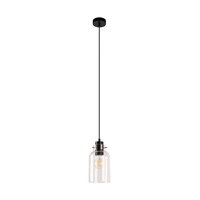 Lampa wisząca Alessandro 1xE27 Max.60W Drewno bukowe orzechowe/Czarny metal/Czarny kabel PVC/Szkło przezroczyste 1010421420867