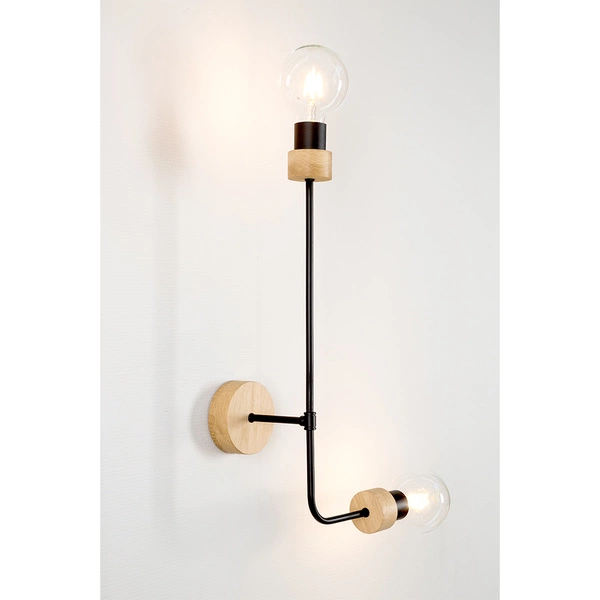 Montix Wall Lamp 2xE27 Max.40W Oiled Oak/Black Metal 9244274