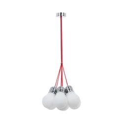 Lampa wisząca z żarówką 7xE27 maks. 60W chromowany metal/czerwony kabel z tkaniny/białe szkło 2810728