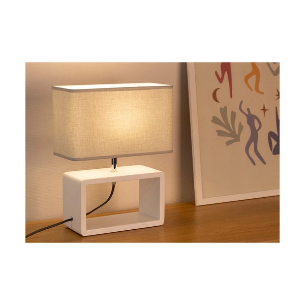 Cadre Quadrat Table Lamp 1xE27 Max.25W White Beech Wood/Anthracite Fabric Cable/Gray Fabric Shade 7010213310234