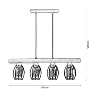 Carlo Pendant Lamp 4xE27 Max.60W Oiled Oak/Black Metal/Black PVC Cable 14919404