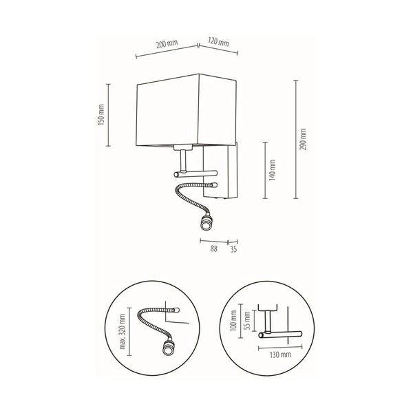 Boho Wall lamp 1xE27 Max.25W, 1xLED Integrated 2.5W Oiled Oak/Black/Beige 57290974