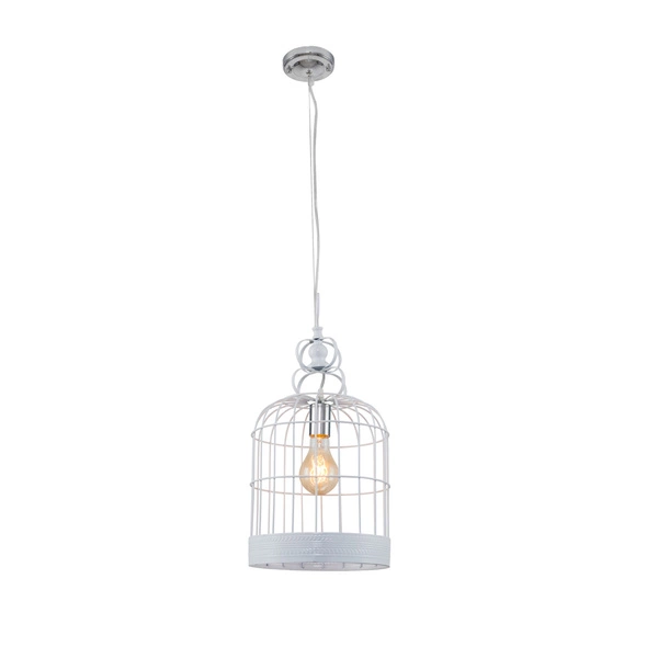 Cage Pendant Lamp 1xE27 Max.60W Chrome Metal/White Metal/Transparent PVC Cable 9501102