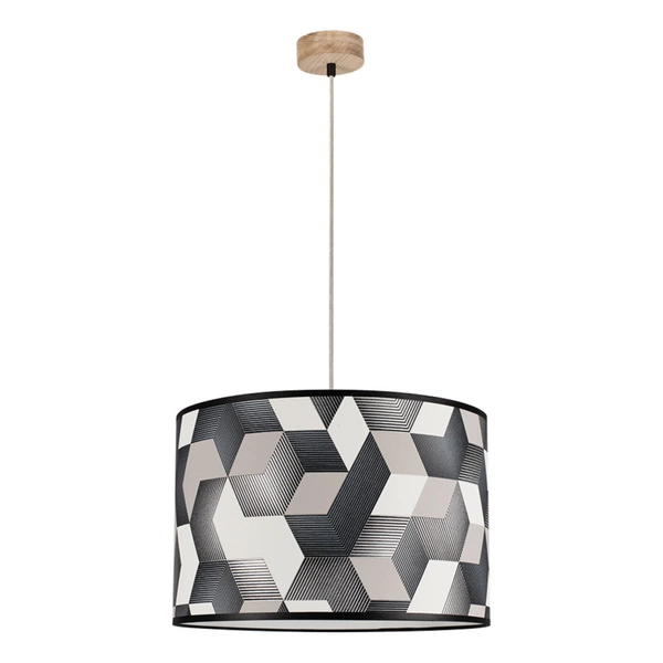 Espacio Pendant Lamp 1xE27 Max.60W Oiled Oak/Transparent PVC Cable/Multicolor Wallpaper 164840174