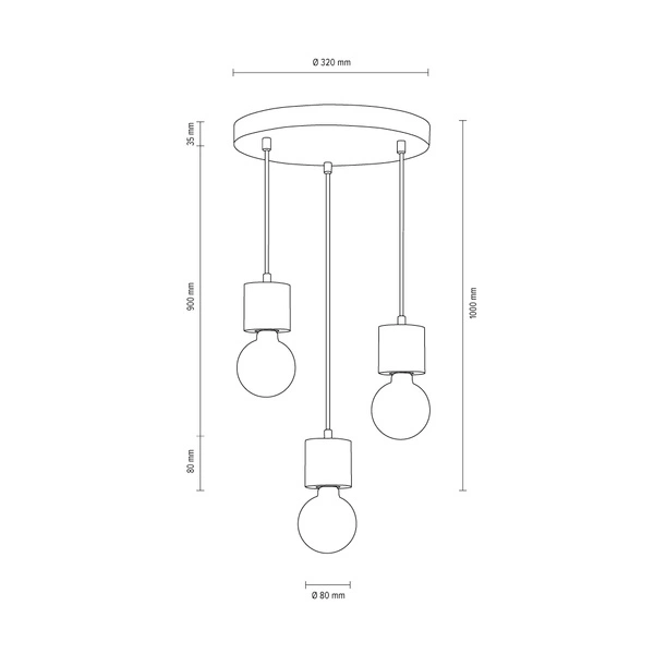 Strong Round Pendant Lamp 3xE27 Max.60W Concrete/Black 7169336R
