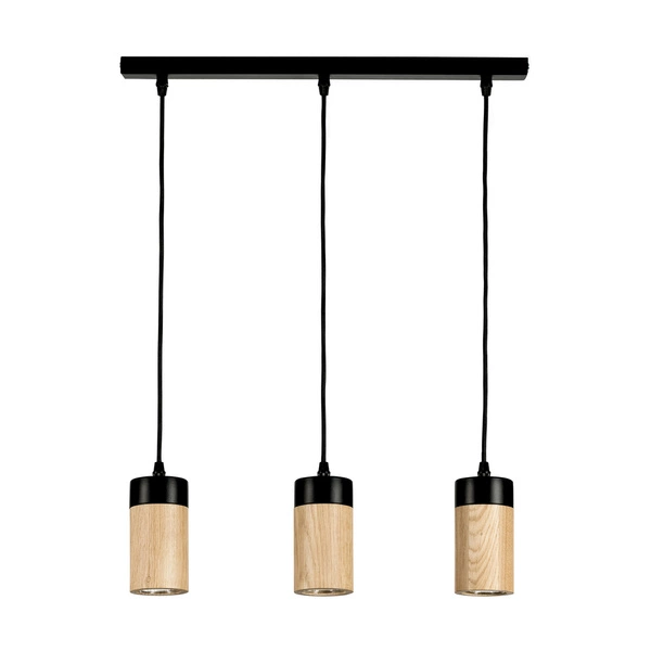 Annick Pendant Lamp Incl. 3xLED GU10 5W Oiled Oak/Black Metal/Black Silicone Braid Cable 1419304