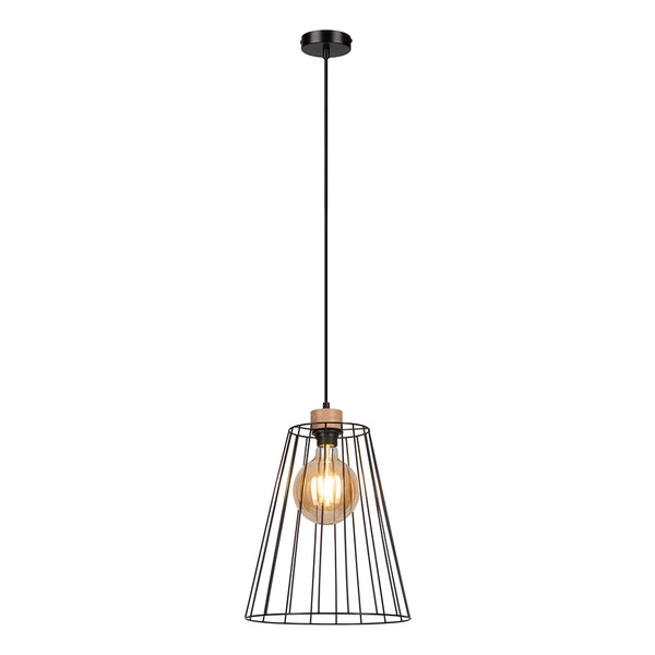 Swan Pendant Lamp 1xE27 Max.60W Oiled Oak/Black Metal/Black PVC Cable 19319104