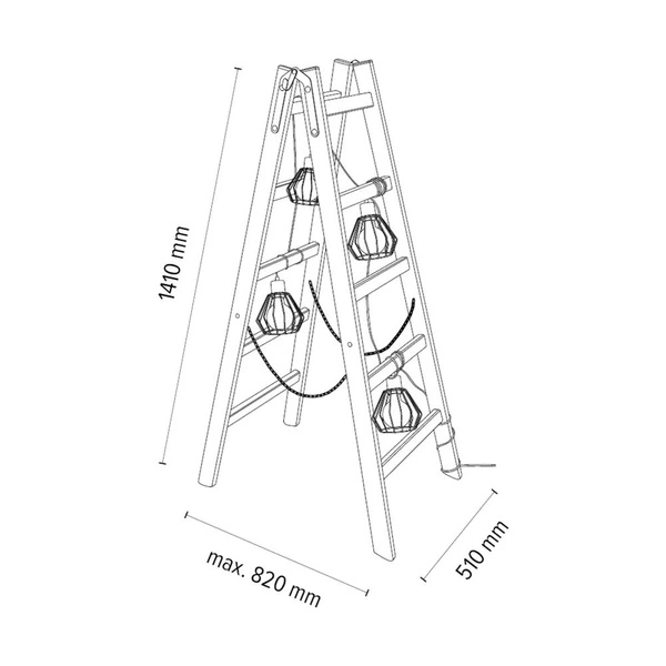Eskalo Floor Lamp 4xE27 Max.15W LED Stained Pine Brown/Black Metal/Black PVC Cable 1229451