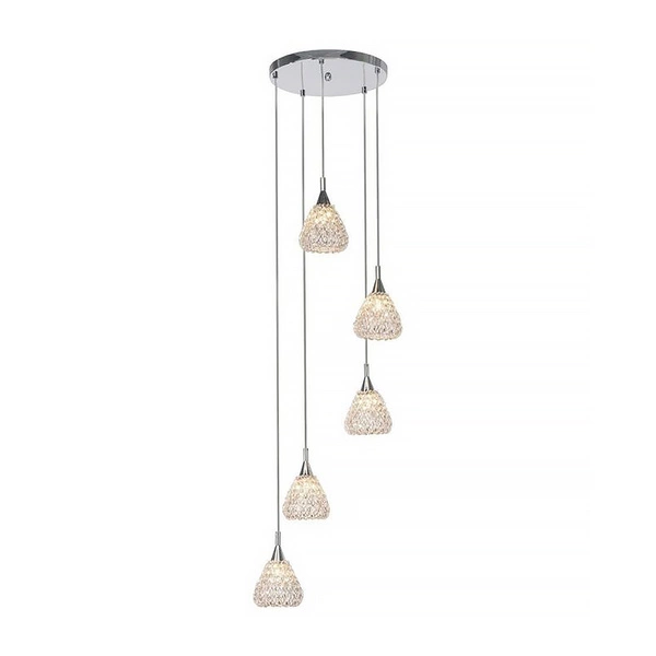 Lampa wisząca Vegas 5xG9 maks. 33W chromowany metal/przezroczysty kabel PVC/przezroczysty kryształ HK17515S15