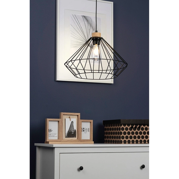 Raquelle Pendant Lamp 1xE27 Max.60W Oiled Oak/Black Metal/Black PVC Cable 187219104