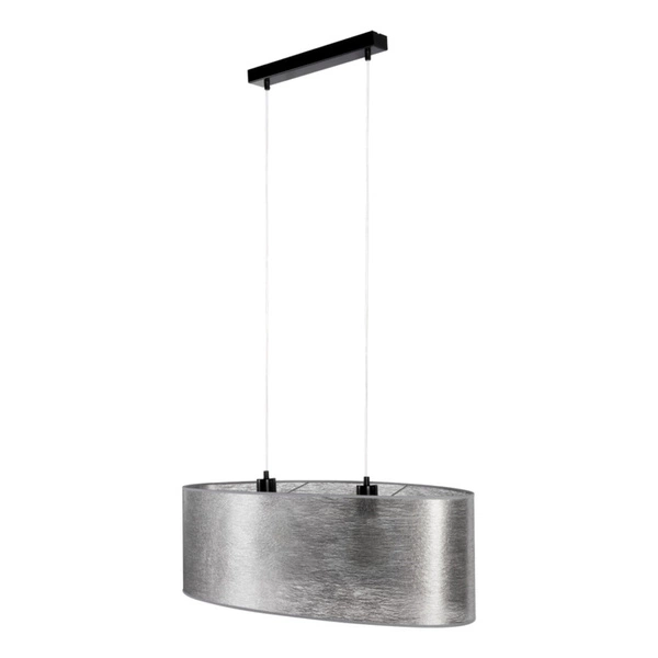 Lampa Wisząca Nevoa 2xE27 Max.40W Czarny Metal/Przezroczysty Kabel PCV/Abażur ze srebrnej tkaniny 17930204