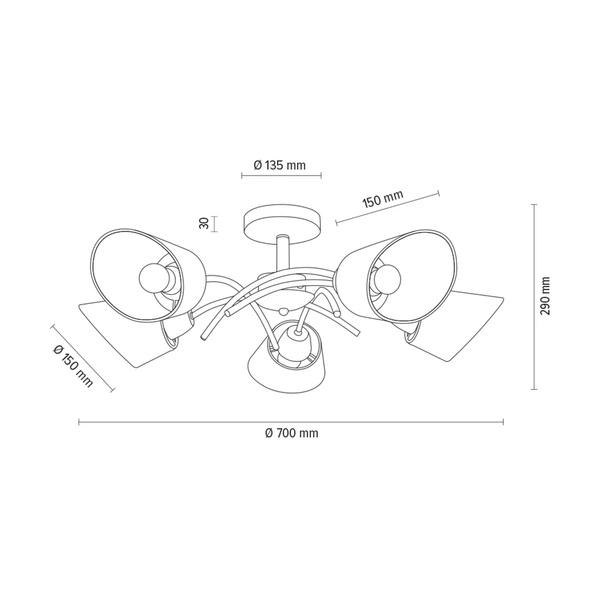 Mette Wood Ceiling Lamp 5xE27 Max.40W Walnut Beech Wood/Chrome Metal/White Fabric Shade 8341576