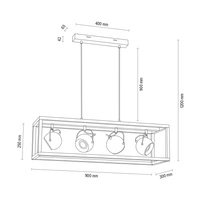 Roy Pendant Lamp Incl.4xLED GU10 5W Oiled Oak/White Metal/Transparent PVC Cable 61620474