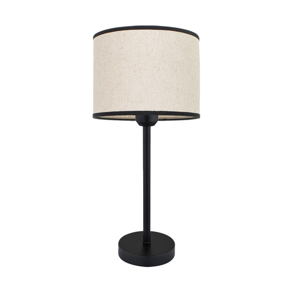 Amor Table Lamp 1xE27 Max.40W Black Metal/Black PVC Cable/Bright Linen with black ribbon Shade