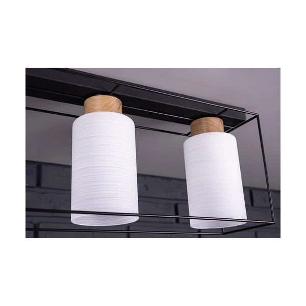 Lampa Sufitowa Gretter 3xE27 Max.60W Dąb Olejowany/Czarny Metal/Białe Szkło 4030418620762