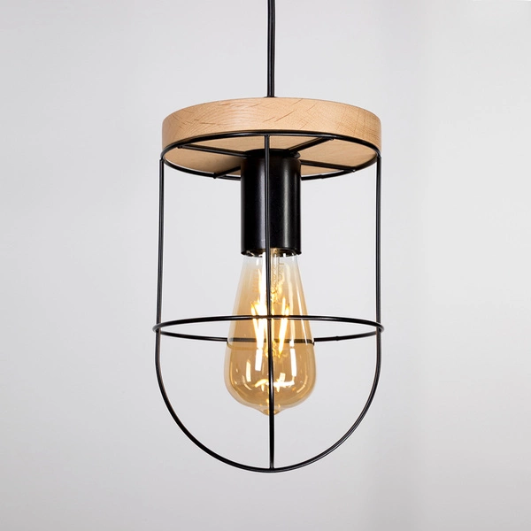 Netuno Pendant Lamp 1xE27 Max.60W Oiled Oak/Black Metal/Black PVC Cable 184159104