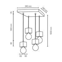 Trongo Square Lampa Wisząca 4xE27 Max.60W Dąb Olejowany/Antracyt/W Oplocie 7161474