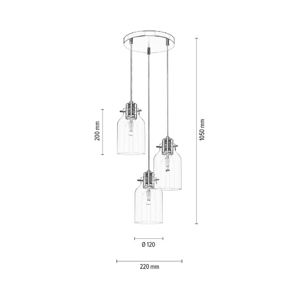 Lampa Wisząca Alessandro 3xE27 Max.60W Miedź Metal/Przezroczysty Kabel PCV/Przezroczyste Szkło 1760333