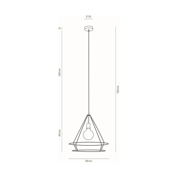 Casa Triango Pendant Lamp 1xE27 Max.60W Black Metal/Black PVC Cable 17749104