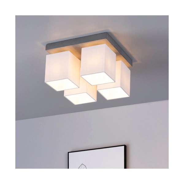 Great Ceiling Lamp 4xE27 Max.25W Gray Concrete/White Fabric Shade 2241436