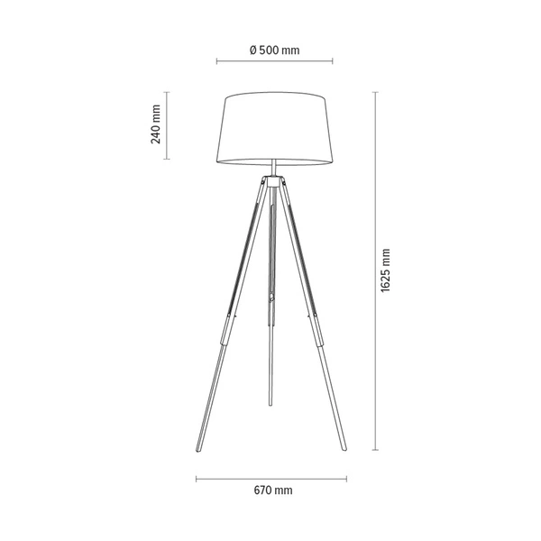 Tripod Floor Lamp 1xE27 Max.60W Black Beech Wood/Transparent PVC Cable/Black Fabric Shade 6025004