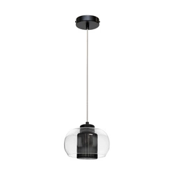 Lampa wisząca Cordia 1xE14 maks. 9W Czarny metal/Przezroczysty kabel PVC/Czarny klosz z tkaniny/Szkło przezroczyste 1192104A1028