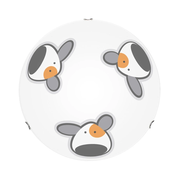 Doggy Ceiling Lamp 2xE27 Max.60W Chrome Metal/White Glass with Dog Pattern 4584002