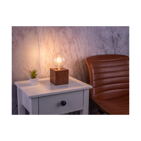 Kwadratowa lampa stołowa Trongo 1xE27 Max.25W drewno bukowe orzechowe/czarny kabel PVC 7179176