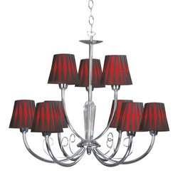 Borgia Ceiling Lamp 9xE14 Max.40W Chrome Metal/Black-Red Fabric Shade