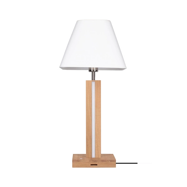 Quad Table Lamp 1xE27 Max.25W 2xLED 24V Integrated 980lm 3000K 10,5W Oiled Oak/Anthracite Fabric Cable/White Fabric Shade with Touch Dimmer 7451174