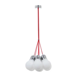 Bulb Pendant Lamp 7xE27 Max.60W Chrome Metal/Red Fabric Cable/White Glass 2810728