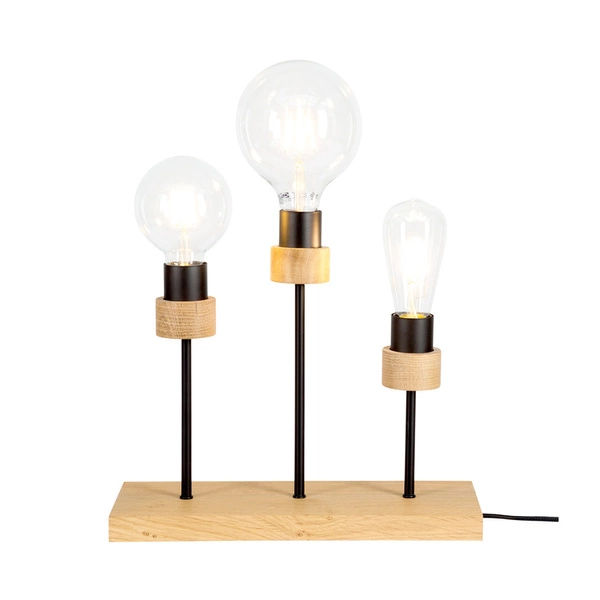 Lampa stołowa Chandelle 3xE27 maks. 25W Dąb olejowany/Czarny metal/Czarny kabel z tkaniny 84149374