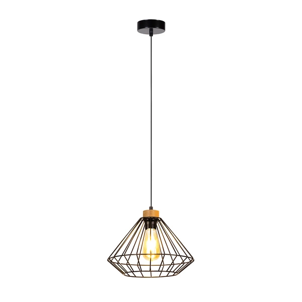 Raquelle Pendant Lamp 1xE27 Max.60W Oiled Oak/Black Metal/Black PVC Cable 187119104