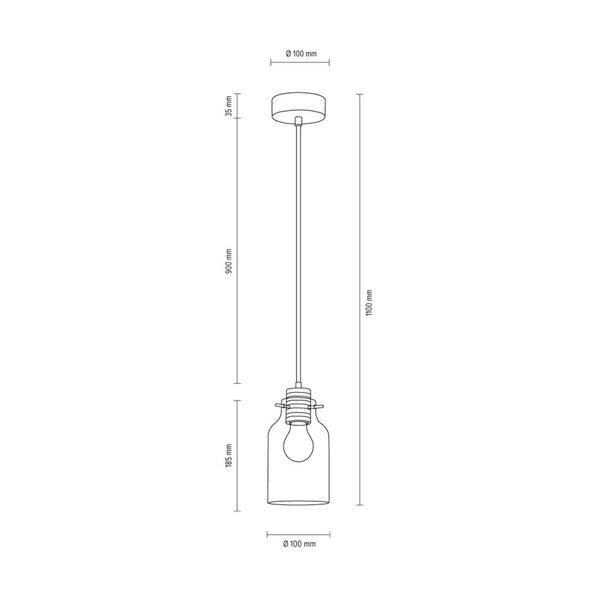 Lampa wisząca Alessandro 1xE27 Max.60W Drewno bukowe orzechowe/Czarny metal/Czarny kabel PVC/Szkło przezroczyste 1010421420867