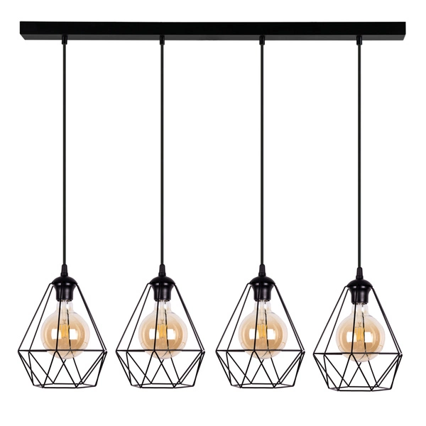 Diament Pendant Lamp 4xE27 Max.60W Black Metal/Black PVC Cable 2179404