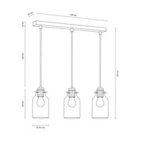Alessandro Pendant Lamp 3xE27 Max.60W Walnut Beech Wood/Black Metal/Black PVC Cable/Transparent Glass 1030421520867