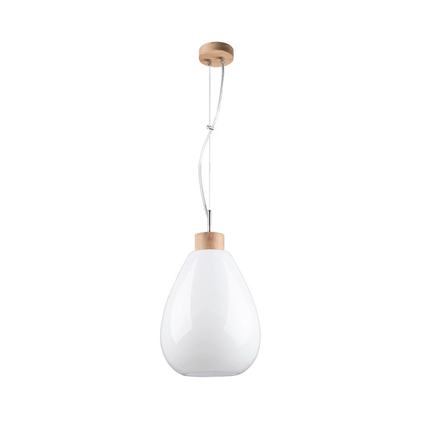 Piro Pendant Lamp 1xE27 Max.60W Oiled Oak/Transparent PVC Cable/White Glass 9824074