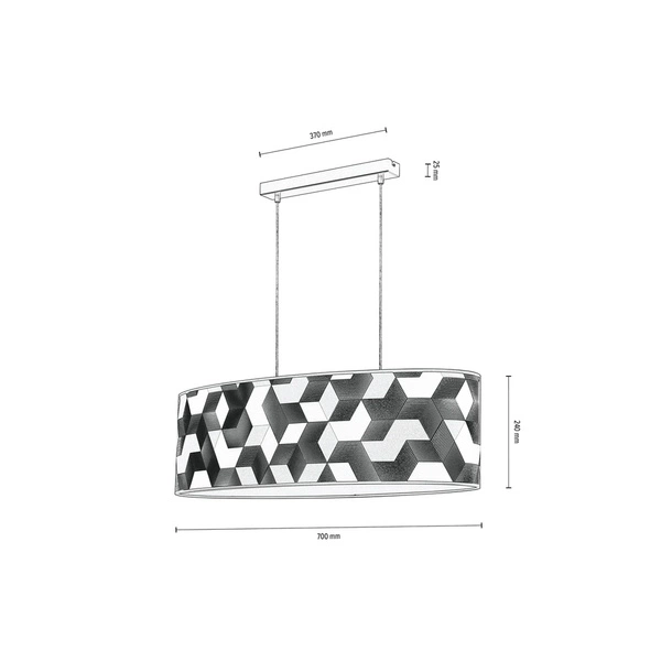 Lampa Wisząca Espacio 2xE27 Max.40W Czarny Metal/Przezroczysty Kabel PCV/Wielokolorowa Tapeta 17480204